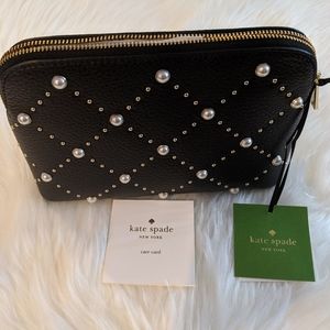 Kate Spade pearl Hayes street large leather cosmetic case